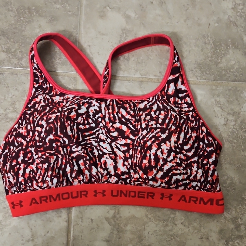 Under Armour Women's Abstract Sports Bra - Red and Black